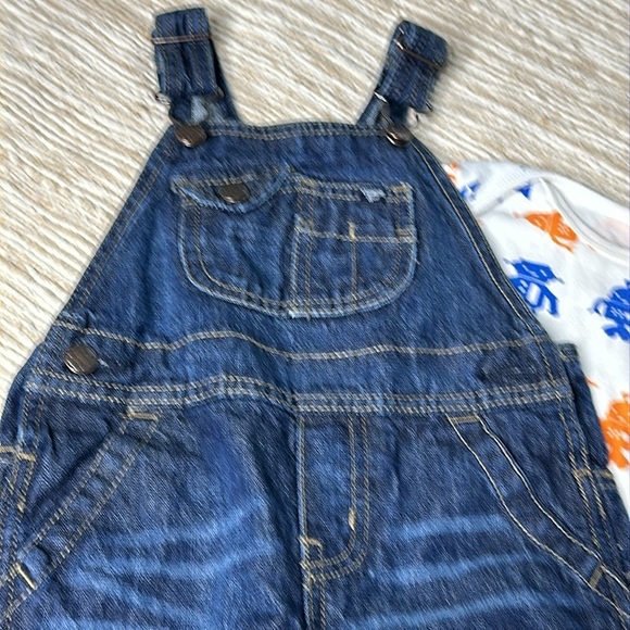 18m Osh Kosh Jean denim overalls and hoodie with Joe onsie blue and orange - Picture 8 of 16